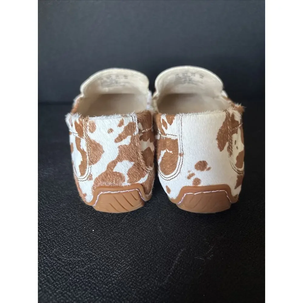 Limited Edition Hush Puppies Cora Cow Print Brown White Loafers Women's US 7.5